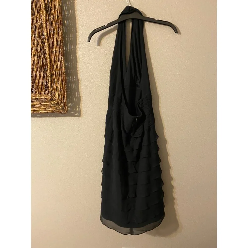 Tadashi Dress Black 10P 10 P Silk Halter Tiered Open Back Party Wedding Cruise - Picture 6 of 8